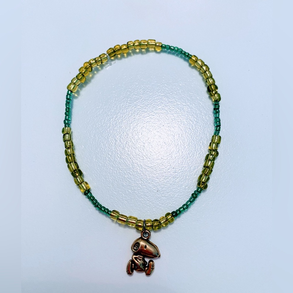 Hand Crafted Gold and Green Ankle Bracelet with Snoopy Charm